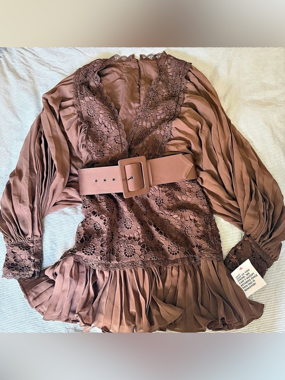 ASOS Pleated Mini Dress in Brown NWT